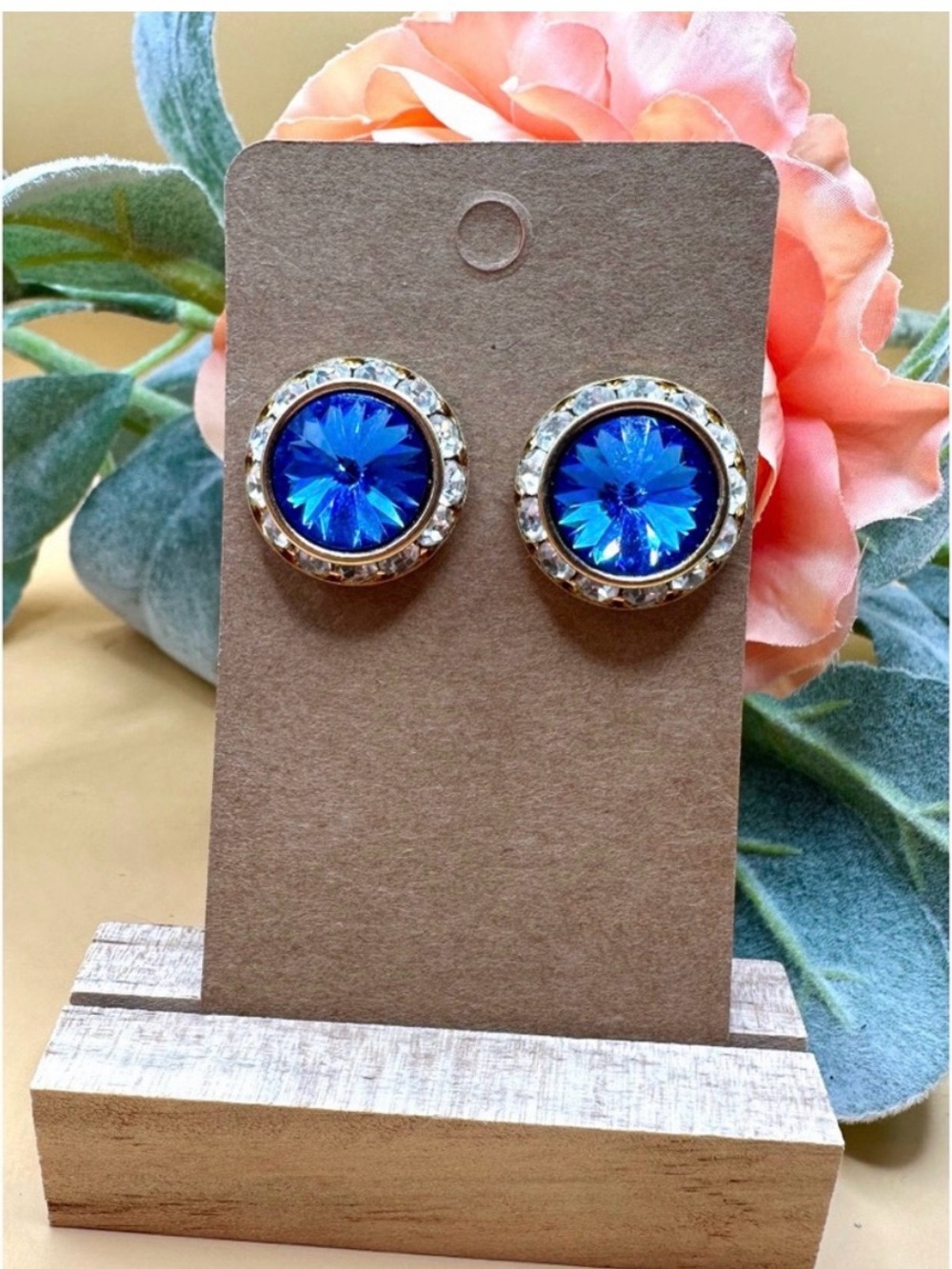 Gold-Plated Blue Crystal Stud Earrings - Women Jewelry